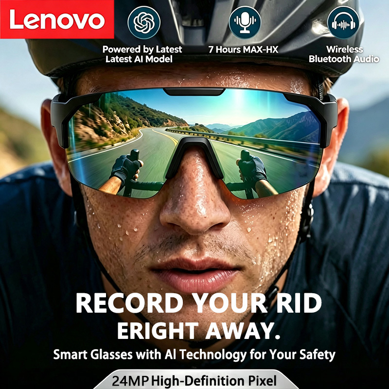 Smart Glasses Lens - Kacamata Pintar Bersepeda Lenovo 2400W AI